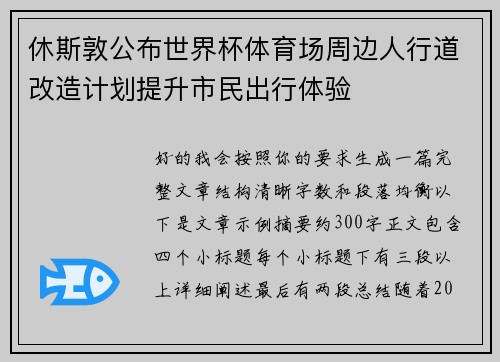 休斯敦公布世界杯体育场周边人行道改造计划提升市民出行体验 休斯敦公布世界杯体育场周边人行道改造计划提升市民出行体验